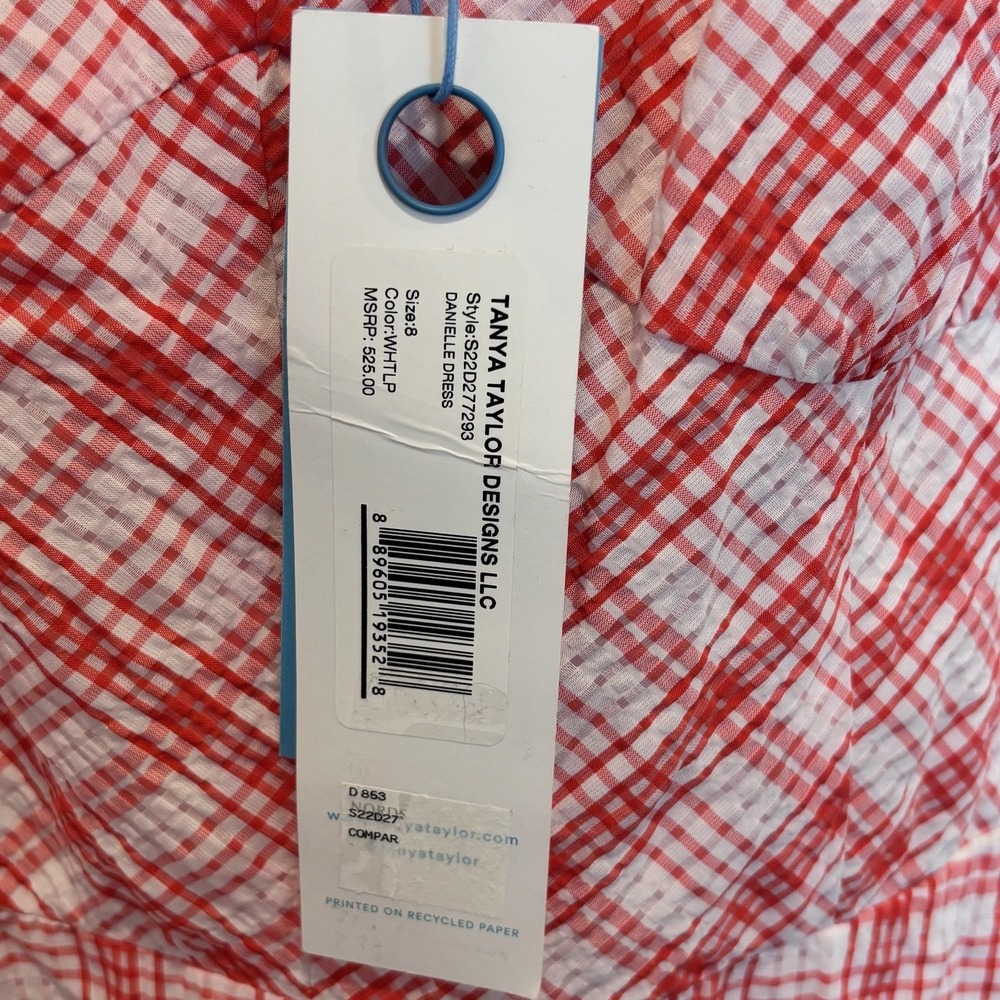 Tanya Taylor Pink and White Plaid Puff-Sleeve Midi Dress - Picture 5 of 7